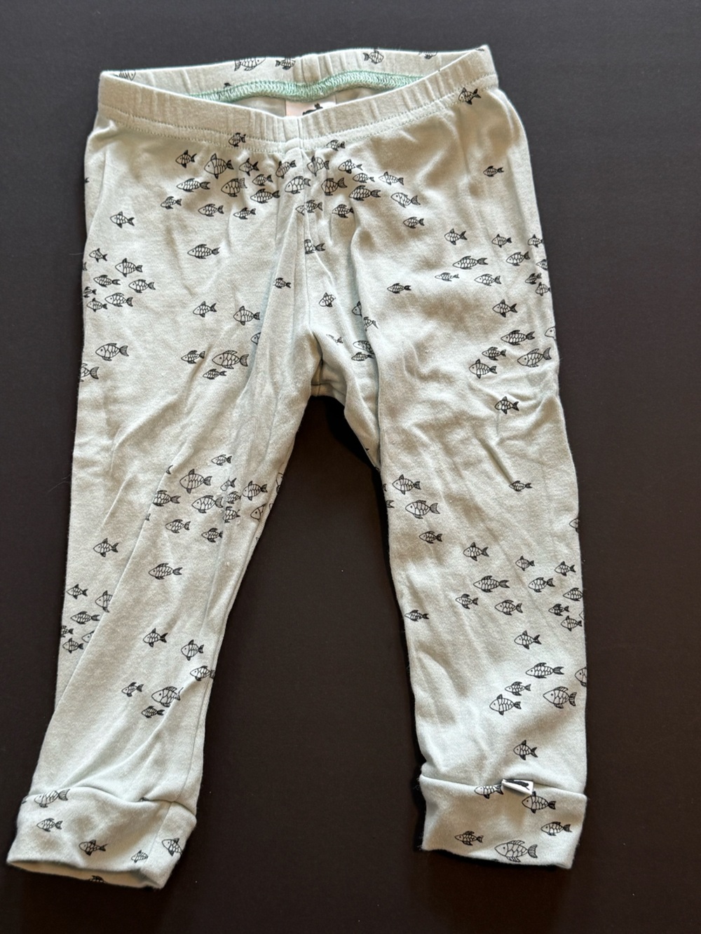 Kids Pale Blue-Green Fish-Print Stretch Leggings